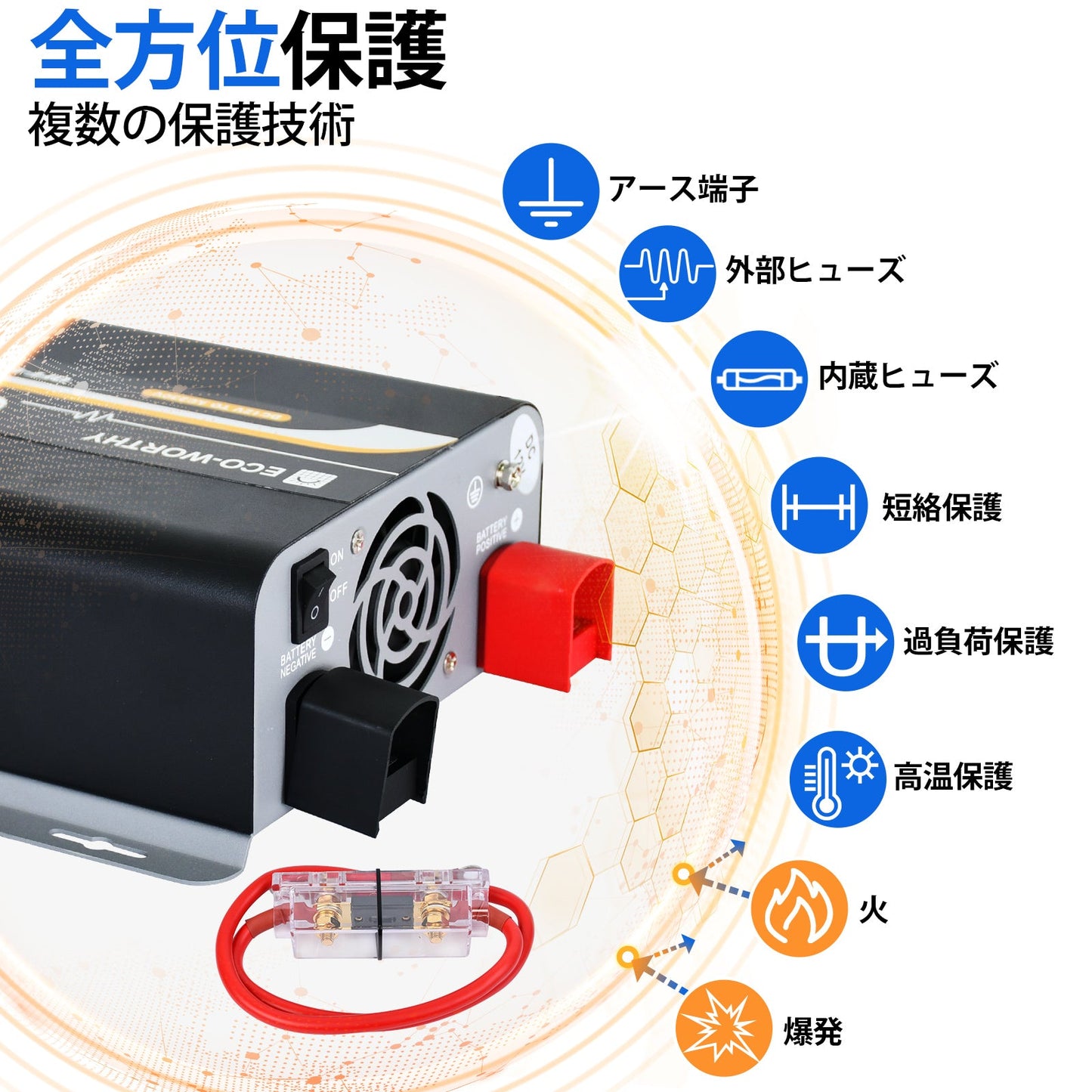 600W オフグリッド純正正弦波インバーター 12V ~ 110V