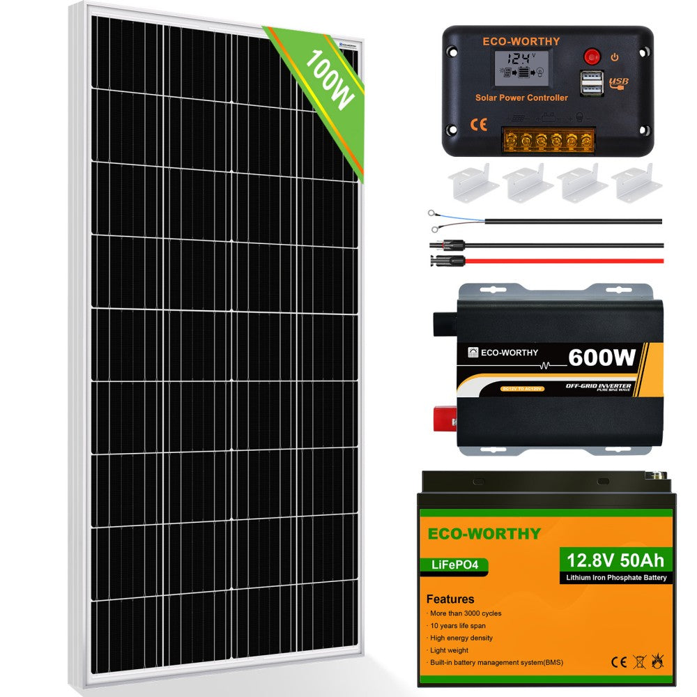 100W 200W 12V (1/2/x100W) 完全なオフグリッドソーラーキット_1
