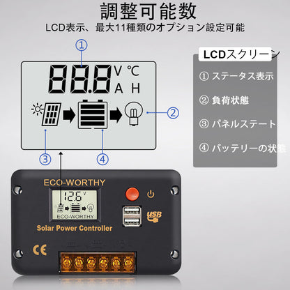 30A PWM LCD ディスプレイソーラー充電コントローラレギュレータ、USB ポート 12V/24V オートスイッチ付き_4