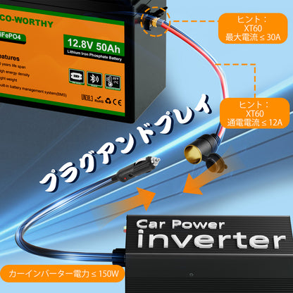 ECO-WORTHY 12V 50Ah LiFePO4リチウムバッテリー（XT60インターフェース、Bluetooth 5.0、低温保護機能付き）
