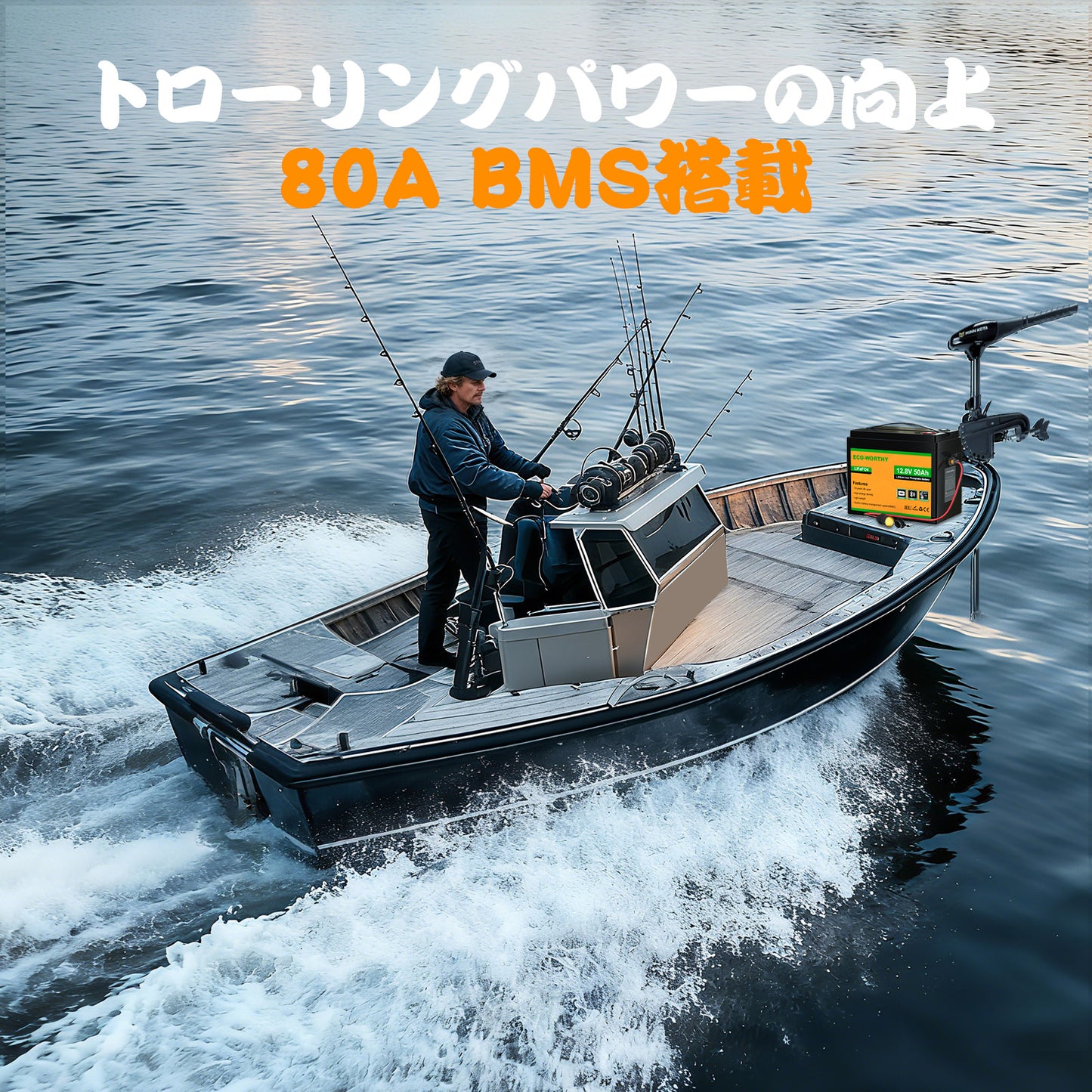 ECO-WORTHY 12V 50Ah LiFePO4リチウムバッテリー（XT60インターフェース、Bluetooth 5.0、低温保護機能付き）