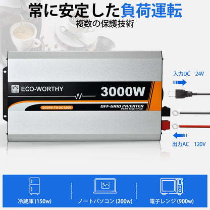 3000W オフグリッド純正正弦波インバーター 24V ～ 110V 
